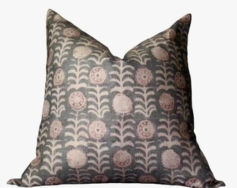 Tansy in Smoke Fabric, block print pillow cover, Robert Kime