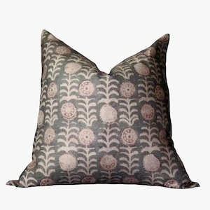 Tansy in Smoke Fabric, block print pillow cover, Robert Kime