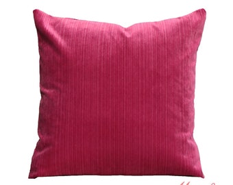 Dark Pink Pillow - Raspberry Pink Striped Velvet Pillow Cover - Magenta Throw Pillow - Velvet Pillow