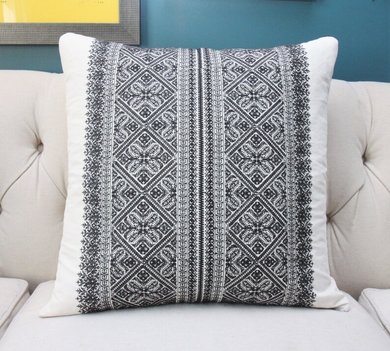 Black Embroidered Pillow Cover Black and White Pillow Cover Etsy