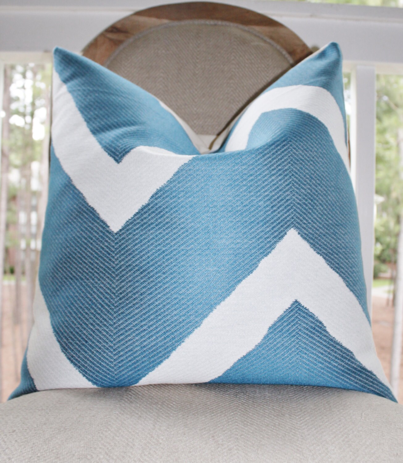 Designer Blue Pillow Cover Blue Geometric Zig Zag Pillow Etsy