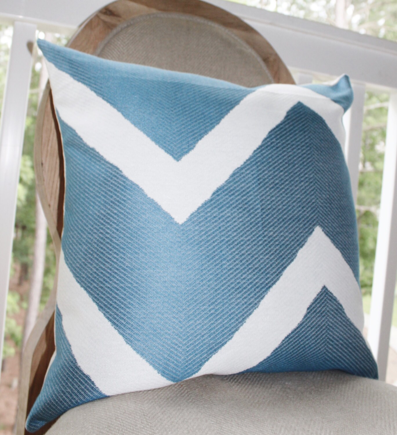 Designer Blue Pillow Cover Blue Geometric Zig Zag Pillow Etsy