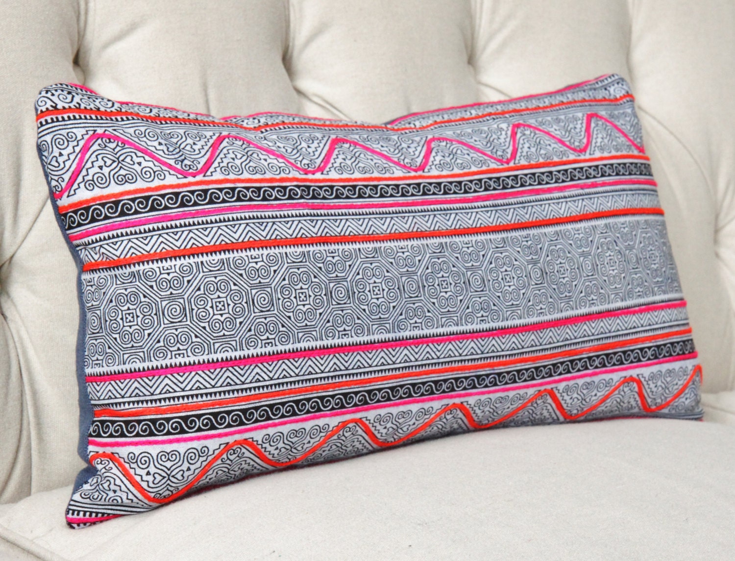 Hmong Pillow Cover Indigo Blue White Boho Pillow Cover Etsy
