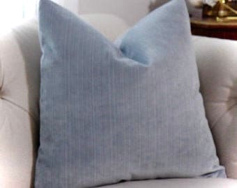 Light Blue Pillow - Silver Blue Striped Velvet Pillow Cover - Throw Pillow - Blue Velvet Pillow - Decorative Pillow Cover - Motif Pillows