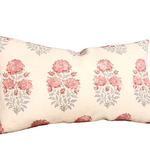 Lisa Fine - Rose Munghal Floral pillow cover, Red Pink Floral block print cushion