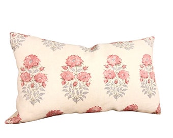 Lisa Fine - Rose Munghal Floral pillow cover, Red Pink Floral block print cushion