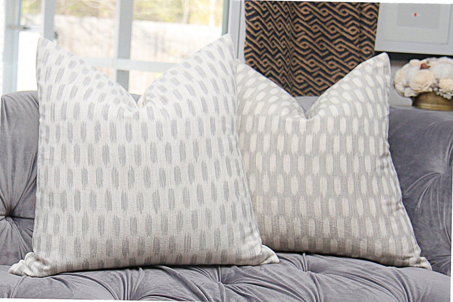 18 x 18 Gray & Off White Ikat Pillow Cover Grey and Off Etsy