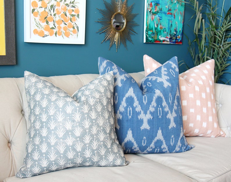 Blue Grey Ikat Pillow Cover Kufri Life High End Pillow Etsy