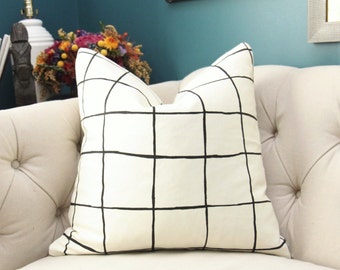 Kelly Wearstler Modern Neutral Pillow Cover- Ivory and Black Geometric Pillow Cover -Stripe Linen Throw - Check Plaid - Lee Jofa