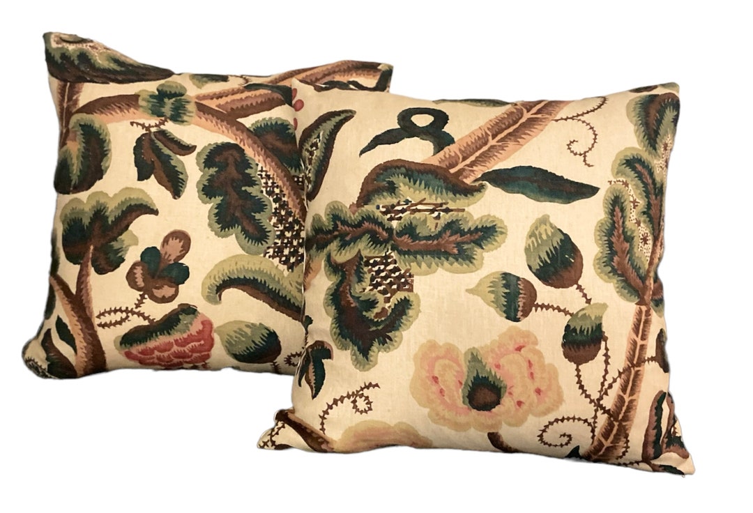 Claremont's Tree of Life Pillow Cover, Designer Floral Block Print High