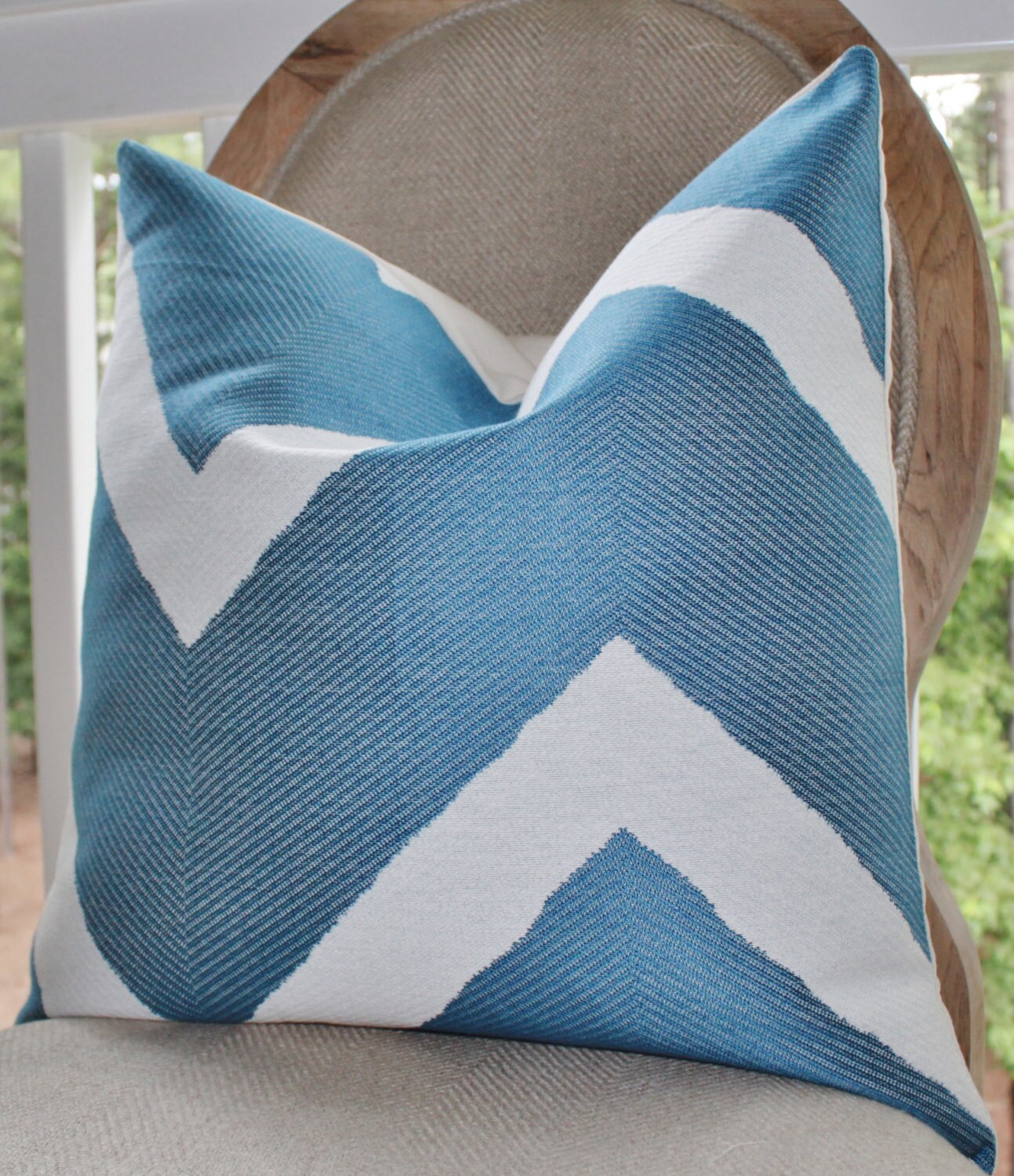 Designer Blue Pillow Cover Blue Geometric Zig Zag Pillow Etsy