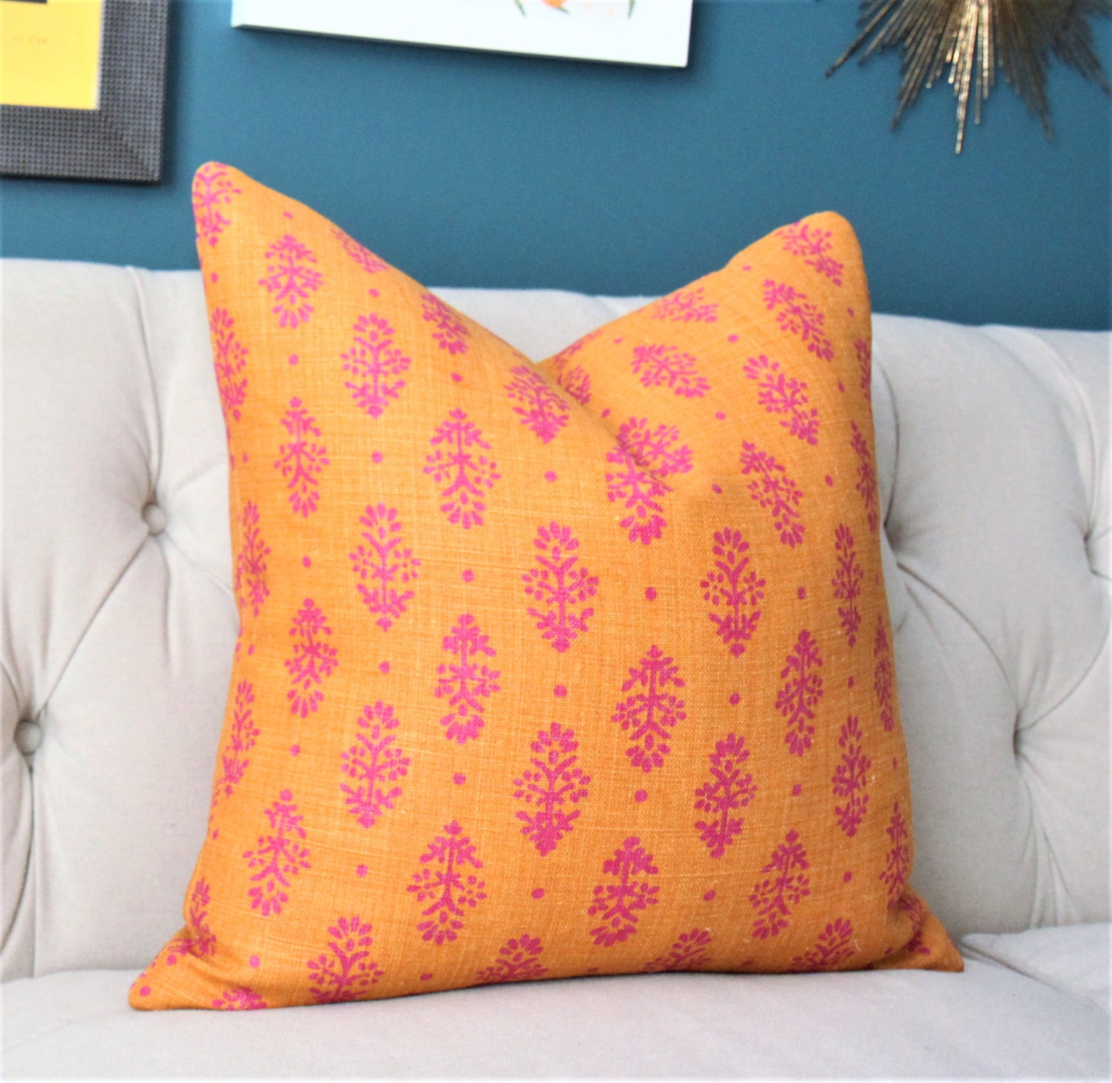 Lisa Fine Rajkot Saffron/magenta Pillow Cover Bright Orange Etsy