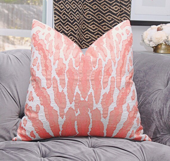 Sale 42 00 Coral Animal Print Pink Woven Large Scale Pillow Etsy