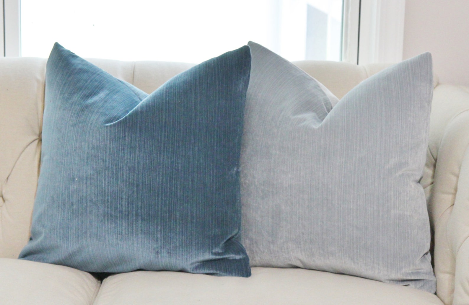 Light Blue Pillow Silver Blue Striped Velvet Pillow Cover Etsy