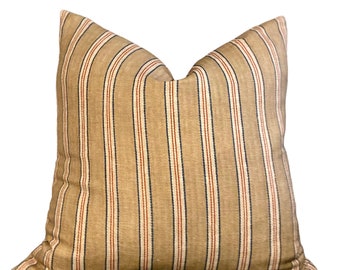 Robert Kime, Tynemouth Ticking Rust stripe linen pillow cover