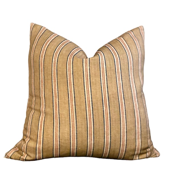 Robert Kime, Tynemouth Ticking Rust stripe linen pillow cover