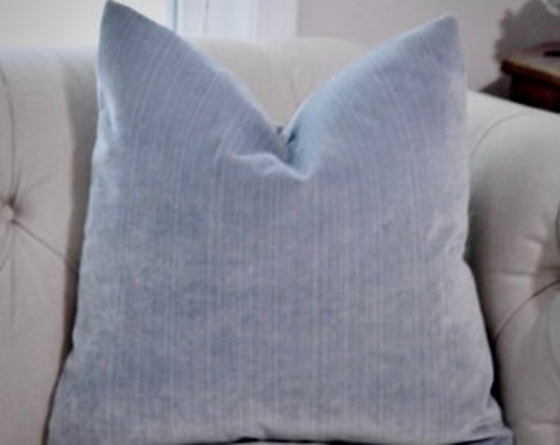 Light Blue Pillow Silver Blue Striped Velvet Pillow Cover Etsy