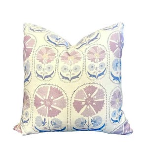 Schumacher Anjuna Floral Linen Print Purple, Blue Green Abstract Floral Pillow Cover