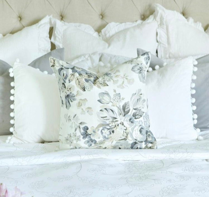 SALE Floral Pillow Cover Black Floral Pillow Grey & Etsy