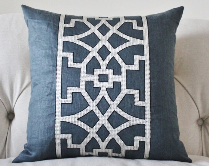 Blue Geometric Pillow Cover Mary Mcdonald Navy Blue Trellis Etsy