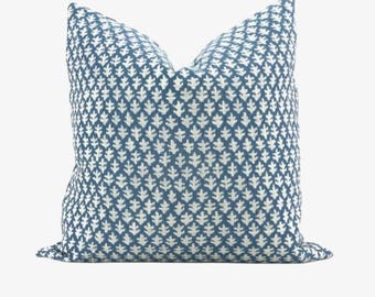 Sister Parish Burma in Summer Blue Performance Pillow Cover -  Summer Blue, Indoor and Outdoor