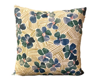 Brook Perdigon - Tropics in Seaglass, Mid Century floral stripe pillow cover