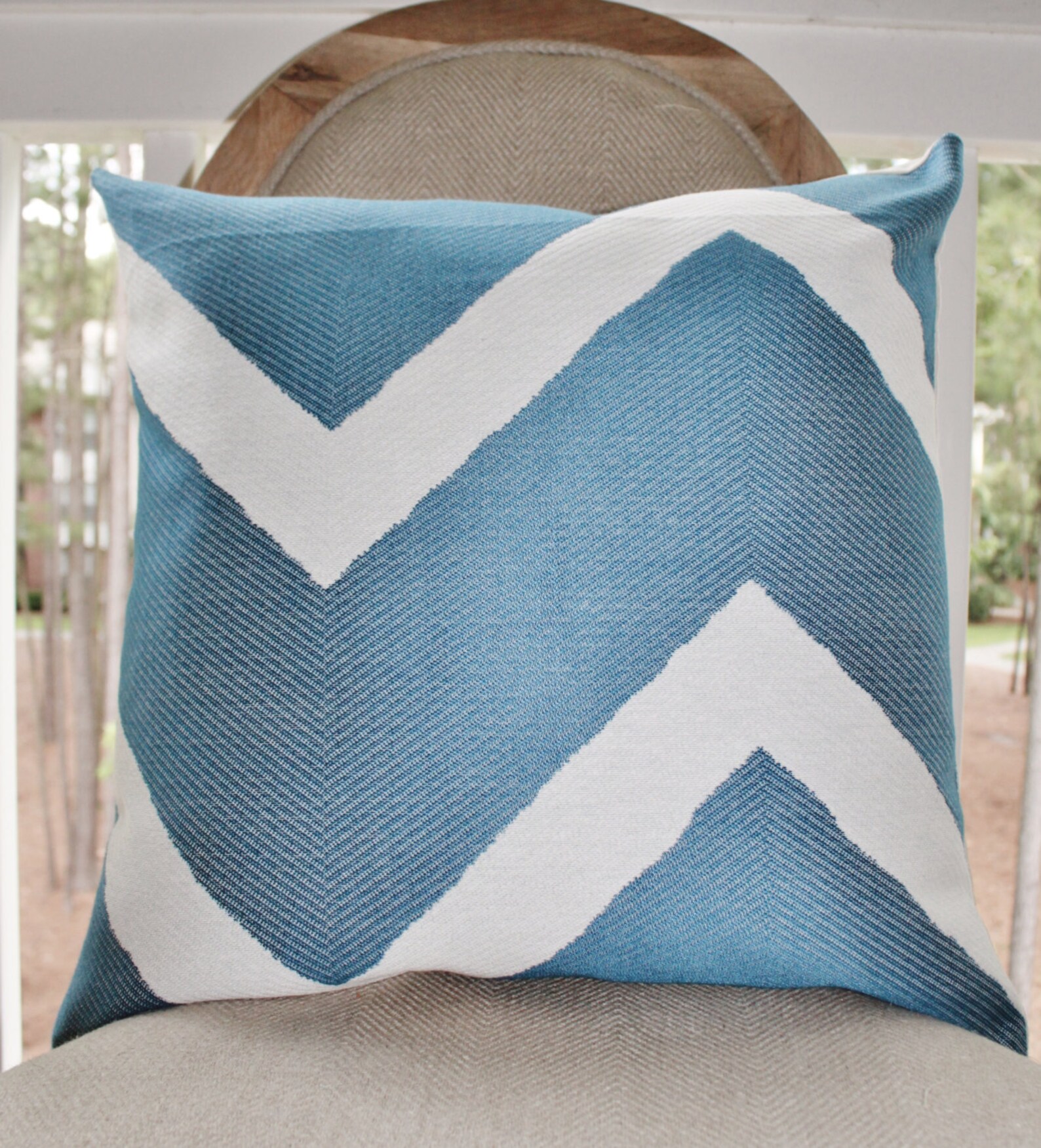 Designer Blue Pillow Cover Blue Geometric Zig Zag Pillow Etsy