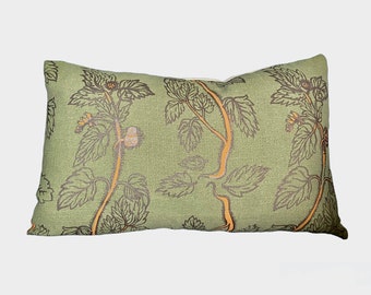 Nettle green and bronze high end botanical leaf abd stem designer pillow cover,  Beata Heuman