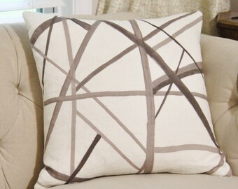 16 x 16 Kelly Wearstler Channels Pillow Cover - Taupe Ivory - Brown & Off White Pillow Cover - Geometric - Neutral