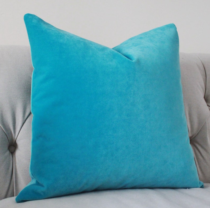 Turquoise Pillow Turquoise Velvet Pillow Cover Solid Etsy