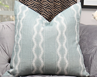 Peter Dunham Zanzibar in Ocean - Geometric Stripe Linen - Designer Pillow Cover - Motif Pillows - Global home decor