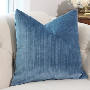 Navy Blue Pillow Midnight Blue Striped Velvet Pillow Cover Throw Pillow Blue Velvet Pillow Decorative Pillow Cover Motif Pillows image 1
