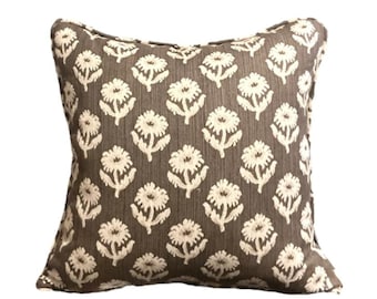 Carolina Irving Textiles, Delos in brown stripe floral motif pillow cover