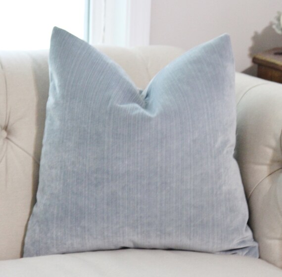 Blue Striped Velvet Pillow Cover Large Throw Pillows KISS | Etsy