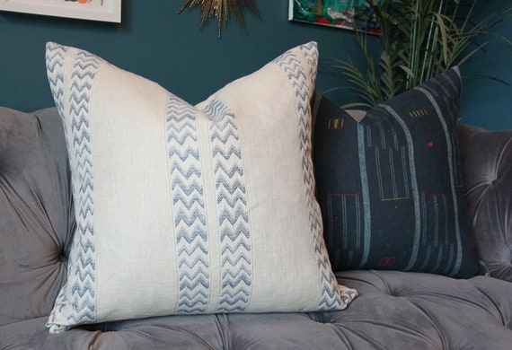 Schumacher Pillow Cover Kudu Stripe in Blue or Pink Schumacher Pillow Cover