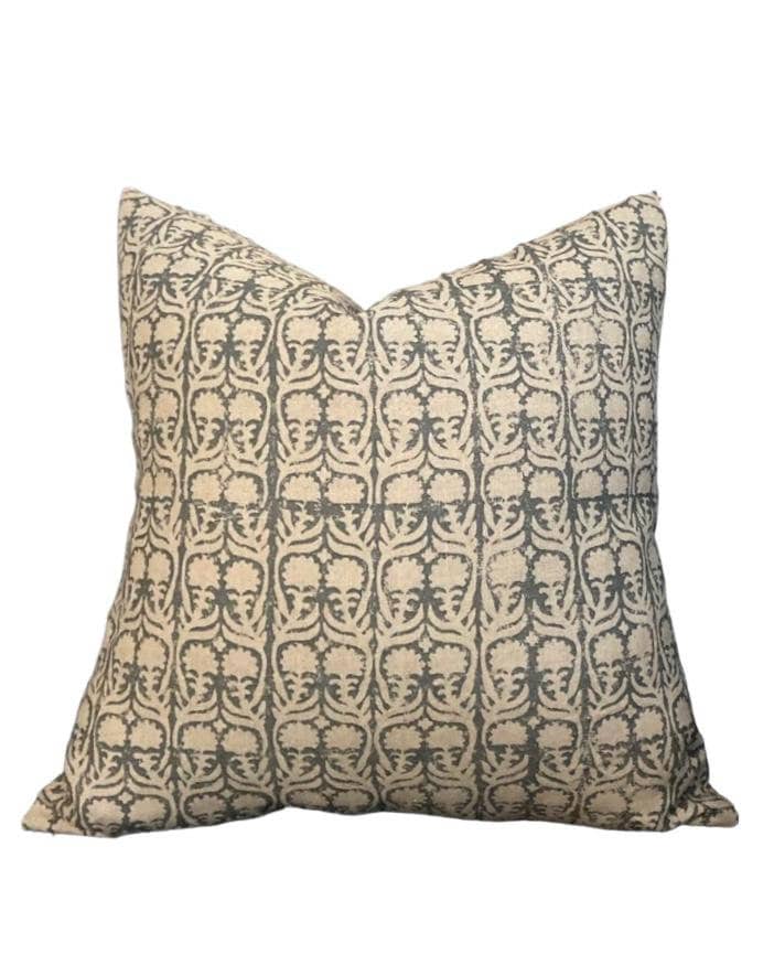 Penny Morrison, Ashok in Petrol / Natural Pillow Cover-High End Designer Decorative Pillow Cover