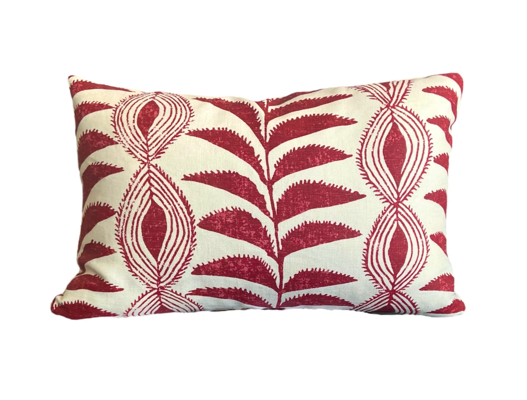 Zanzibar, Raspberry Red Linen INDOOR Penny Morrison Pillow Cover, Off White and Raspberry Red