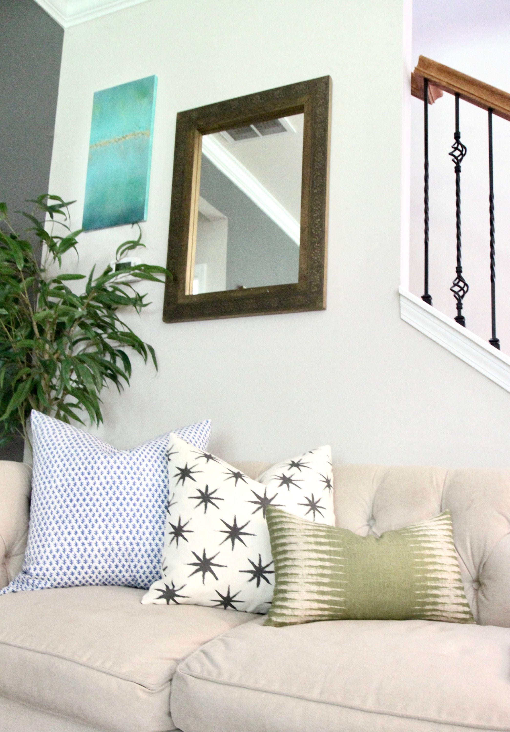 Peter Dunham Pillow Cover Ikat in Olive Wide Striped Ikat Linen Green Pillow Cover Etsy