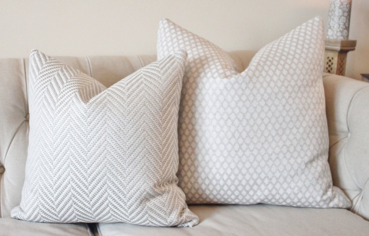 Light Gray and White Pillow Silver Grey Woven Geometric 
