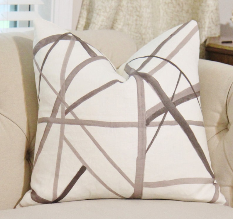 Taupe Ivory Neutral Kelly Wearstler Channels Pillow Cover Geometric Brown /& Off White Pillow Cover