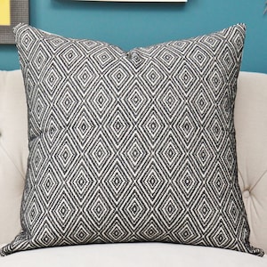 Black Geometric Diamond Zig Zag Pillow Cover - Black & White Home Decor - Throw Pillow
