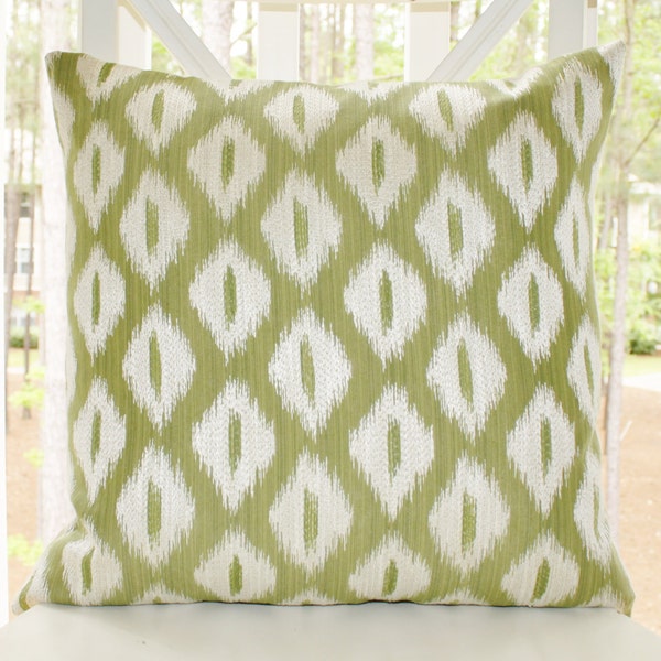 Decorative Designer Green Pillow - Sage Green Ikat Pillow - Green Ivory Ikat Textured Pillow -Throw Pillow