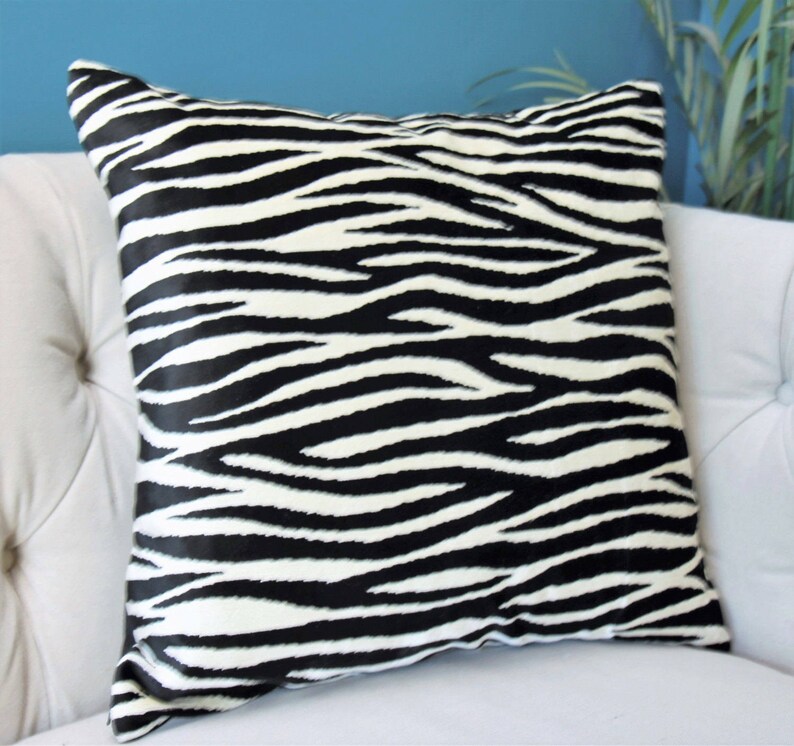 Single Sided Velvet Animal Print Black Ivory Zebra Pillow Etsy