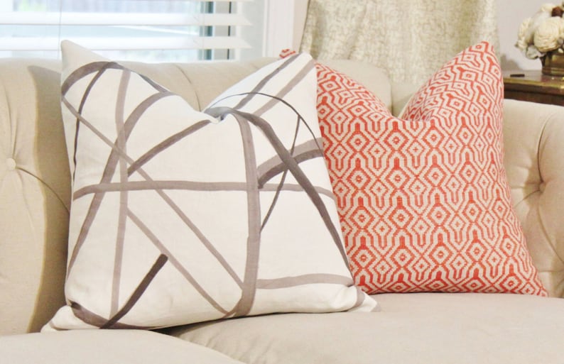 Taupe Ivory Neutral Kelly Wearstler Channels Pillow Cover Geometric Brown /& Off White Pillow Cover