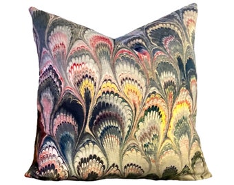 Velvet marbleized, soft multi colored high end designer pillow cover,  Beata Heuman