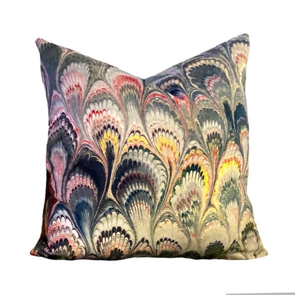 Velvet marbleized, soft multi colored high end designer pillow cover,  Beata Heuman