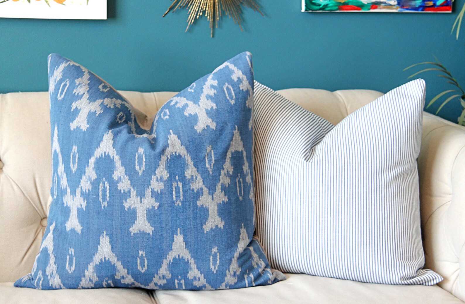 Sale Blue Grey Ikat Pillow Cover Kufri Life Blue Woven Etsy