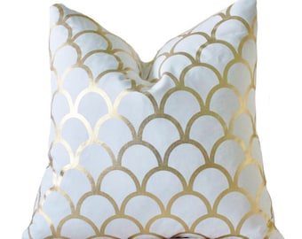 Reserved for Kim - 20 x 20 Caitlin Wilson Designer Gold Large Scale Scallop - Gold Geometric Pillow Cover - Gold Home Decor- Gold White