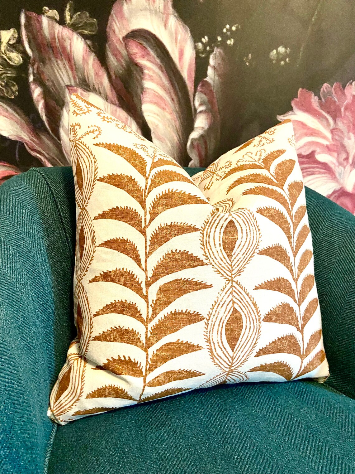 Zanzibar Tobacco Penny Morrison Pillow Cover Ivory and Rust Etsy