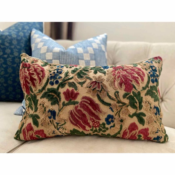 Vintage UK Tapestry Raised Embroidered Floral Pillow Cover Burgundy Navy Green and Plum Pillow Cover Etsy